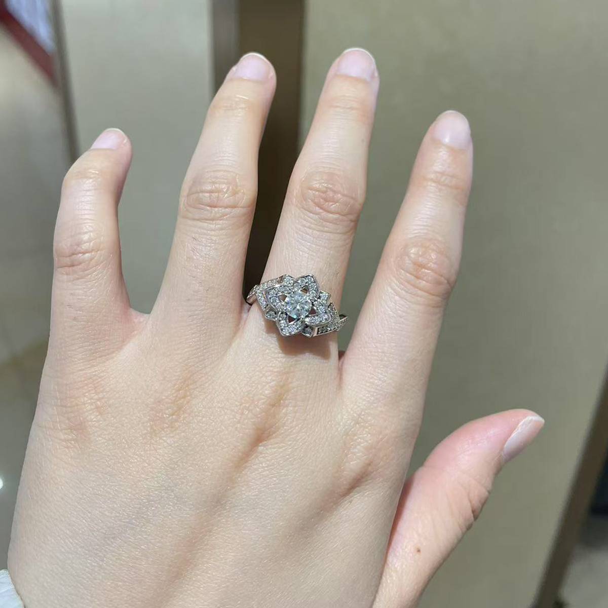 Branch Leaf Flower Vine Women's Ring S925 Silver Plated Platinum Customized Selection Main Stone Moissanite Diamond 0.5ct/Secondary Stone High Carbon Diamond